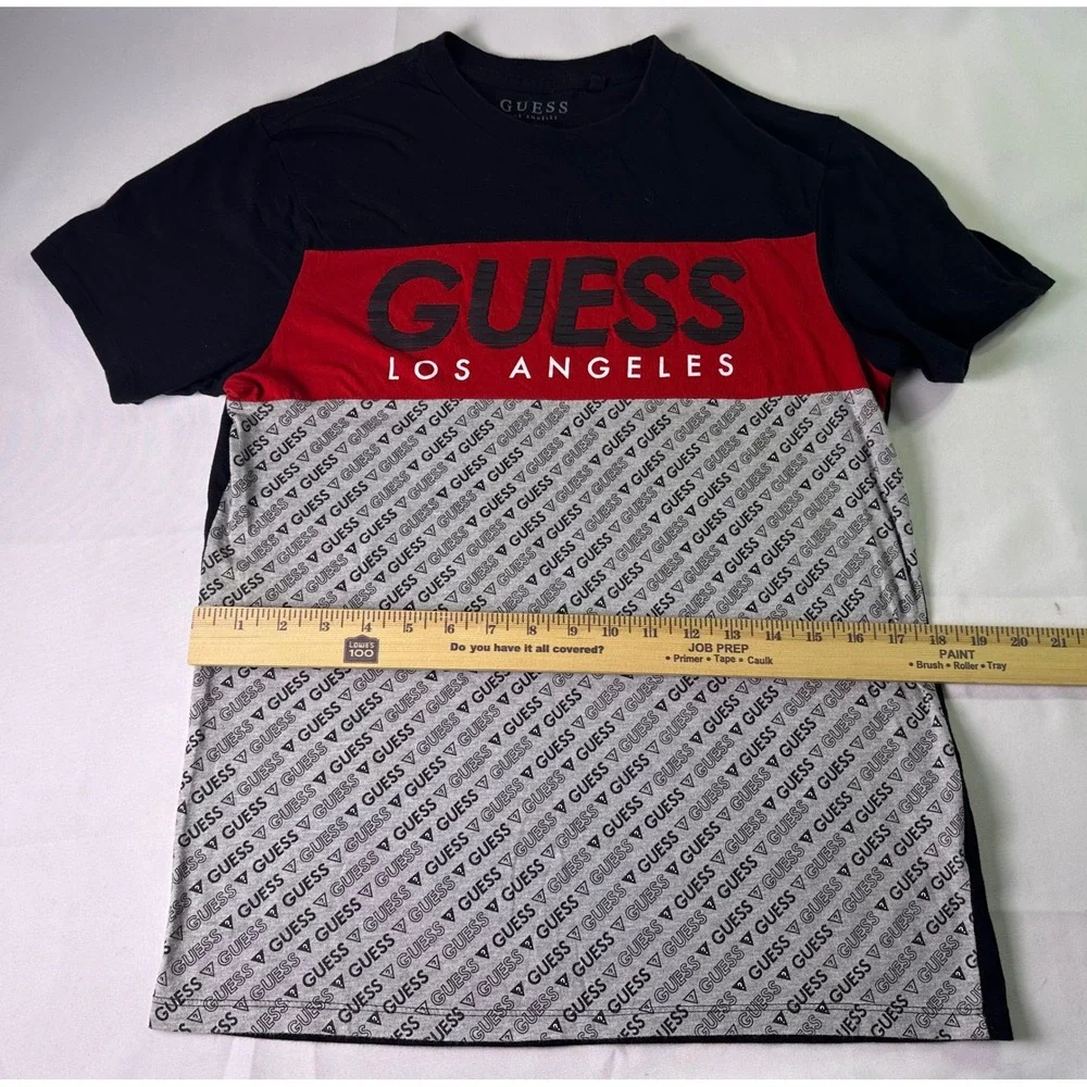 Guess Los Angeles Colorblock Monogram T-Shirt Red Black Grey Logo Men's‎ Small - Picture 6 of 7